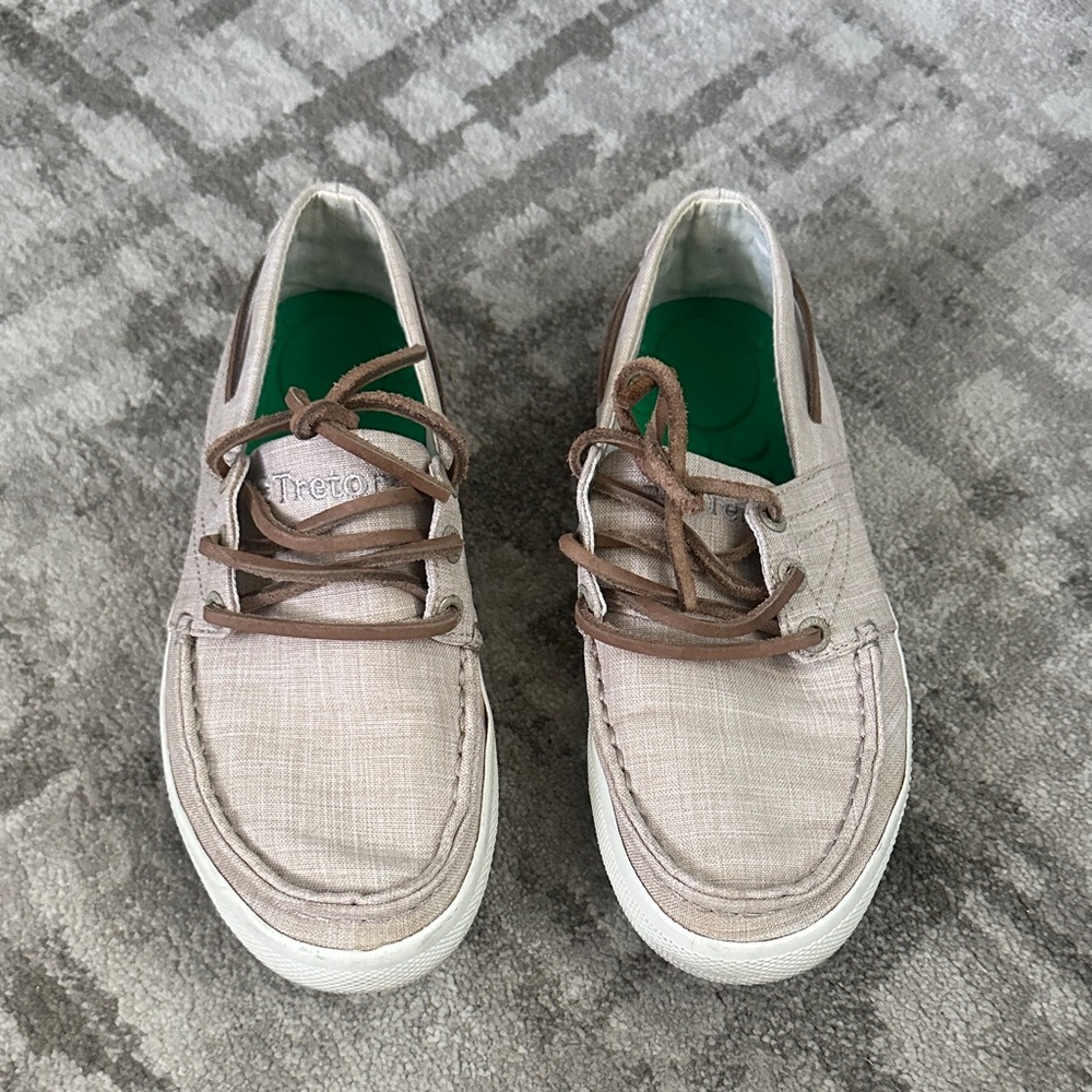 Tretorn Beige Canvas Boat Shoes with Brown Laces